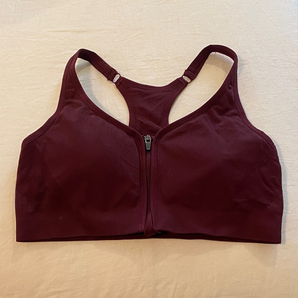 Xersion Burgundy Zip-Front Sports Bra